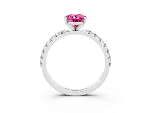 White gold Oval Cut Pink Sapphire Solitaire Pavé Band with Four-Prong Setting_27