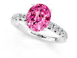 White gold Oval Cut Pink Sapphire Solitaire Pavé Engagement Ring with Round Band and Prong Setting_13