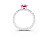 White gold Oval Cut Pink Sapphire Solitaire Pavé Engagement Ring with Round Band and Prong Setting_15