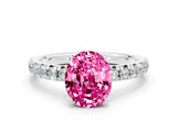 White gold Oval Cut Pink Sapphire Solitaire Pavé Engagement Ring with Round Band and Prong Setting_78