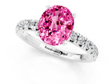 White gold Oval Cut Pink Sapphire Solitaire Pavé Engagement Ring with Round Band and Prong Setting_79