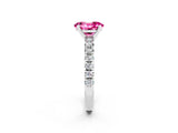 White gold Oval Cut Pink Sapphire Solitaire Pavé Engagement Ring with Round Band and Prong Setting_80