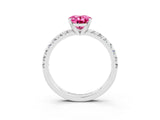 White gold Oval Cut Pink Sapphire Solitaire Pavé Engagement Ring with Round Band and Prong Setting_81
