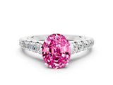 White gold Oval Cut Pink Sapphire Solitaire Ring with Cathedral Setting and Pavé Band_24