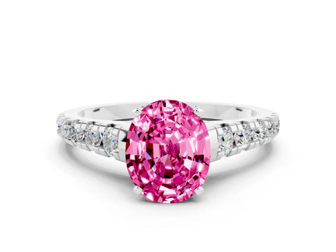 White gold Oval Cut Pink Sapphire Solitaire Ring with Cathedral Setting and Pavé Band_24