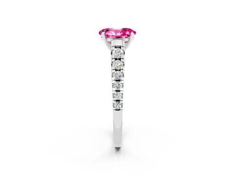 White gold Oval Cut Pink Sapphire Solitaire Ring with Cathedral Setting and Pavé Band_26