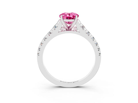 White gold Oval Cut Pink Sapphire Solitaire Ring with Cathedral Setting and Pavé Band_27