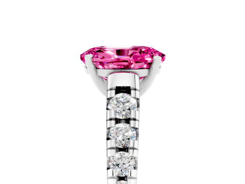 White gold Oval Cut Pink Sapphire Solitaire Ring with Cathedral Setting and Pavé Band_29