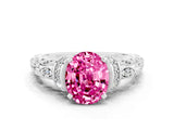 White gold Oval Cut Pink Sapphire Solitaire Ring with Filigree Band and Four-Prong Setting_48