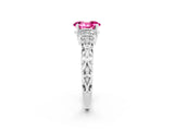 White gold Oval Cut Pink Sapphire Solitaire Ring with Filigree Band and Four-Prong Setting_50