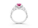 White gold Oval Cut Pink Sapphire Solitaire Ring with Filigree Band and Four-Prong Setting_51