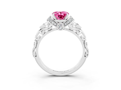 White gold Oval Cut Pink Sapphire Solitaire Ring with Filigree Band and Four-Prong Setting_51