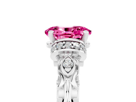 White gold Oval Cut Pink Sapphire Solitaire Ring with Filigree Band and Four-Prong Setting_53