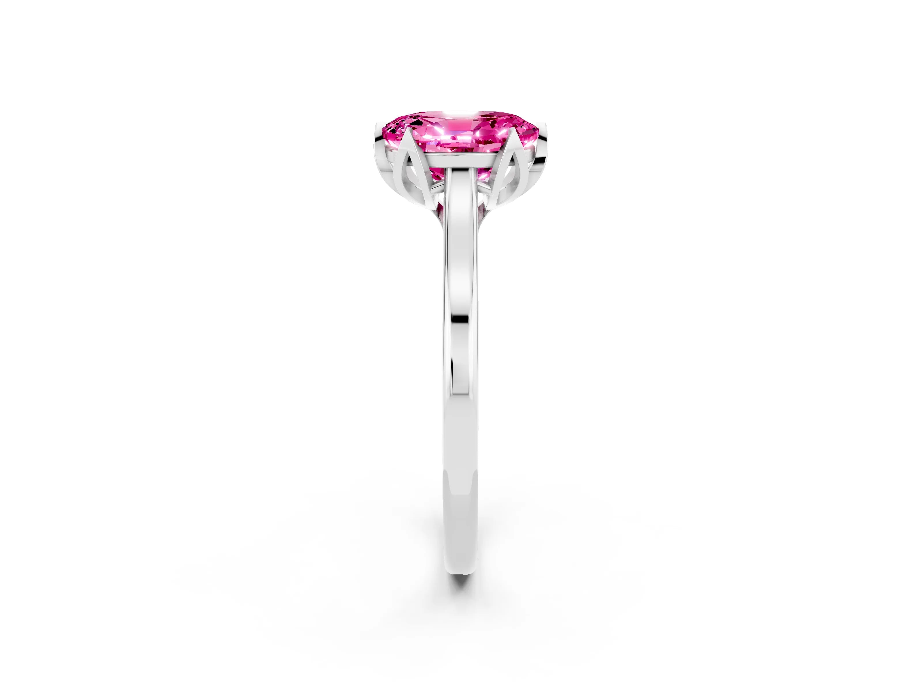 White gold Oval Cut Pink Sapphire Solitaire Ring with Flower Prong Setting and Classic Band_26