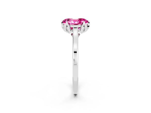 White gold Oval Cut Pink Sapphire Solitaire Ring with Flower Prong Setting and Classic Band