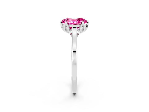 White gold Oval Cut Pink Sapphire Solitaire Ring with Flower Prong Setting and Classic Band_26