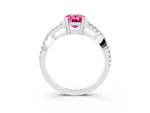 White gold Oval Cut Pink Sapphire Solitaire Ring with Four-Prong Setting and Twisted Pavé Band_15