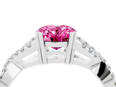White gold Oval Cut Pink Sapphire Solitaire Ring with Four-Prong Setting and Twisted Pavé Band_16