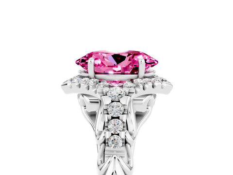 White gold Oval Cut Pink Sapphire Solitaire Ring with Hidden Halo and Pavé Band_17