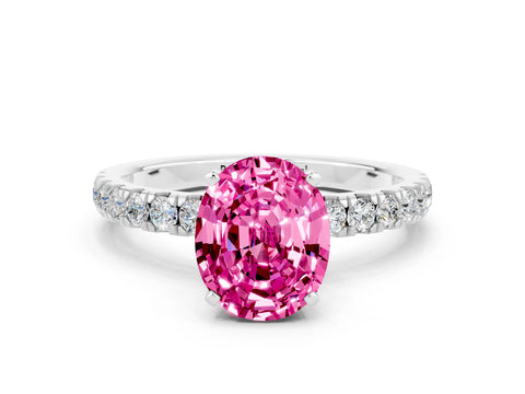 White gold Oval Cut Pink Sapphire Solitaire Ring with Pavé Accents and Four-Prong Setting_24