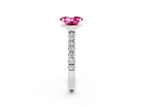 White gold Oval Cut Pink Sapphire Solitaire Ring with Pavé Accents and Four-Prong Setting_26