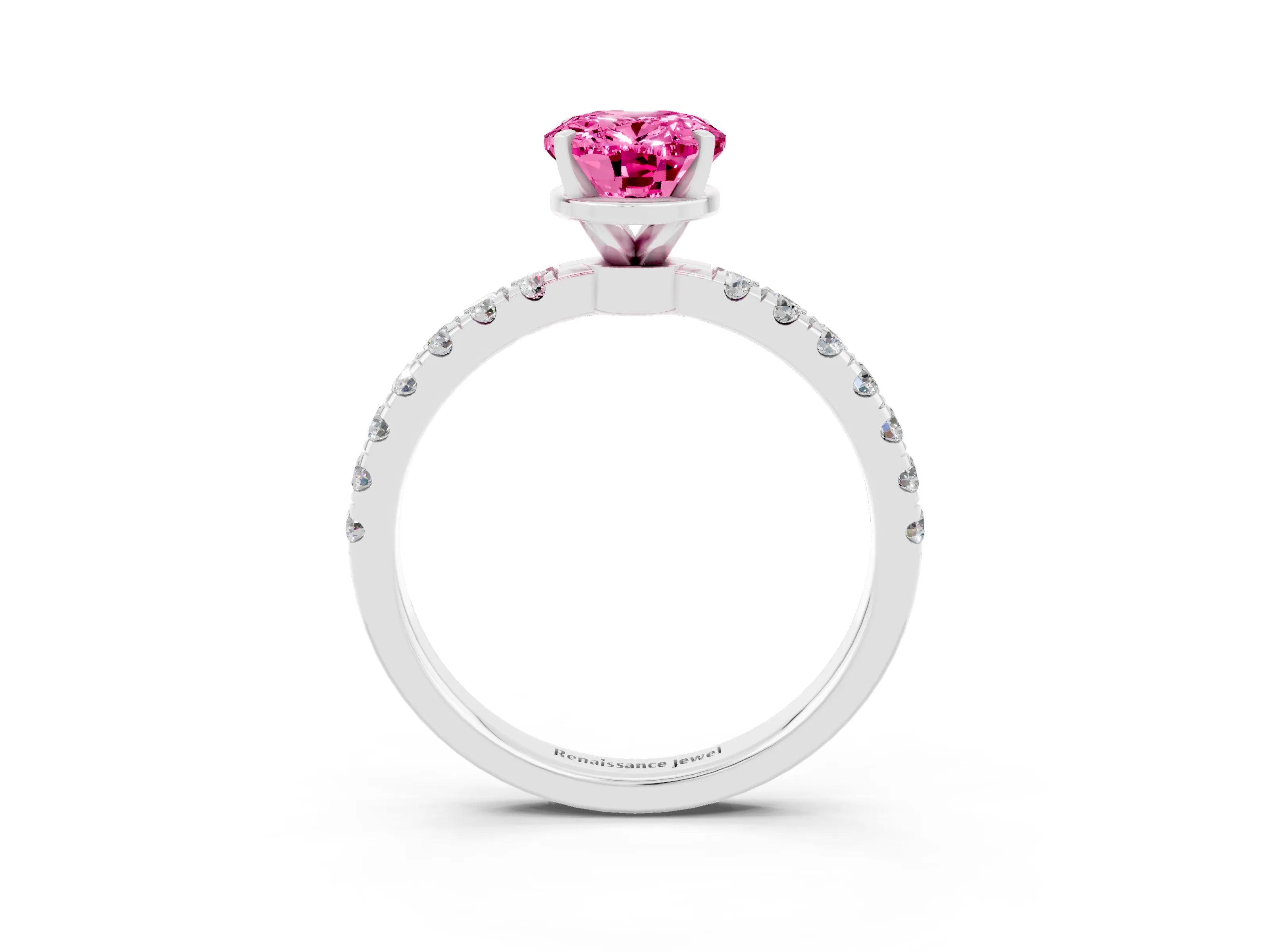 White gold Oval Cut Pink Sapphire Solitaire Ring with Pavé Accents and Four-Prong Setting_27