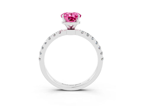 White gold Oval Cut Pink Sapphire Solitaire Ring with Pavé Accents and Four-Prong Setting_27