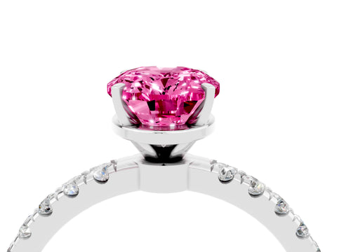 White gold Oval Cut Pink Sapphire Solitaire Ring with Pavé Accents and Four-Prong Setting_28