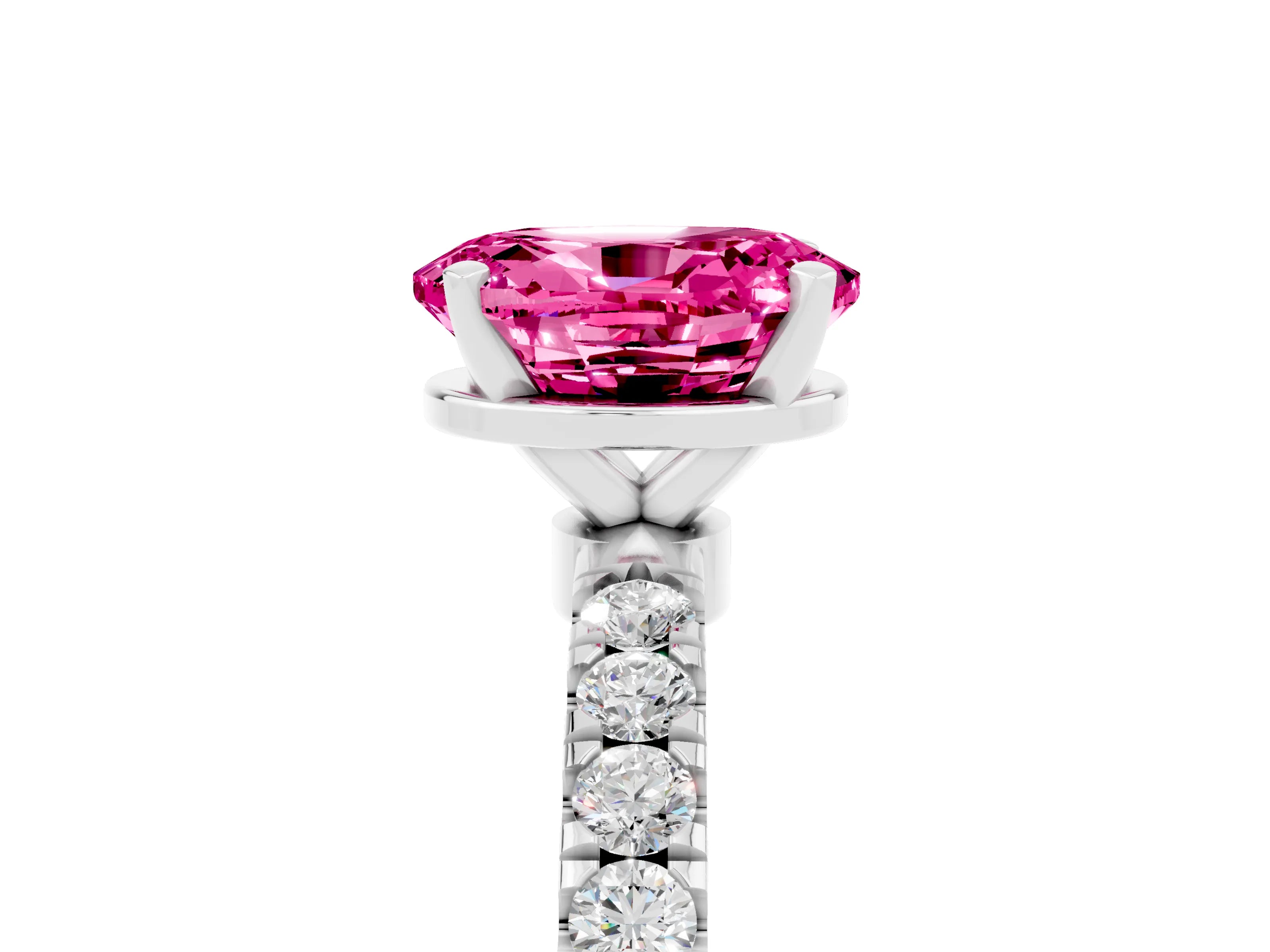 White gold Oval Cut Pink Sapphire Solitaire Ring with Pavé Accents and Four-Prong Setting_29
