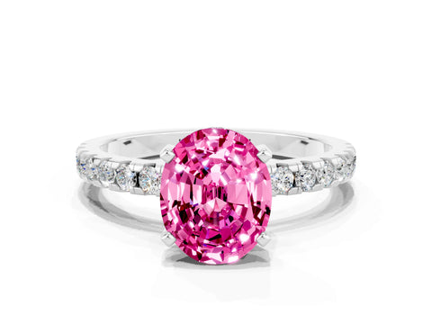 White gold Oval Cut Pink Sapphire Solitaire Ring with Pavé Band and Four-Prong Setting_60