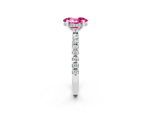 White gold Oval Cut Pink Sapphire Solitaire Ring with Pavé Band and Four-Prong Setting_62