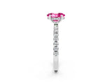 White gold Oval Cut Pink Sapphire Solitaire Ring with Pavé Band and Four-Prong Setting_62
