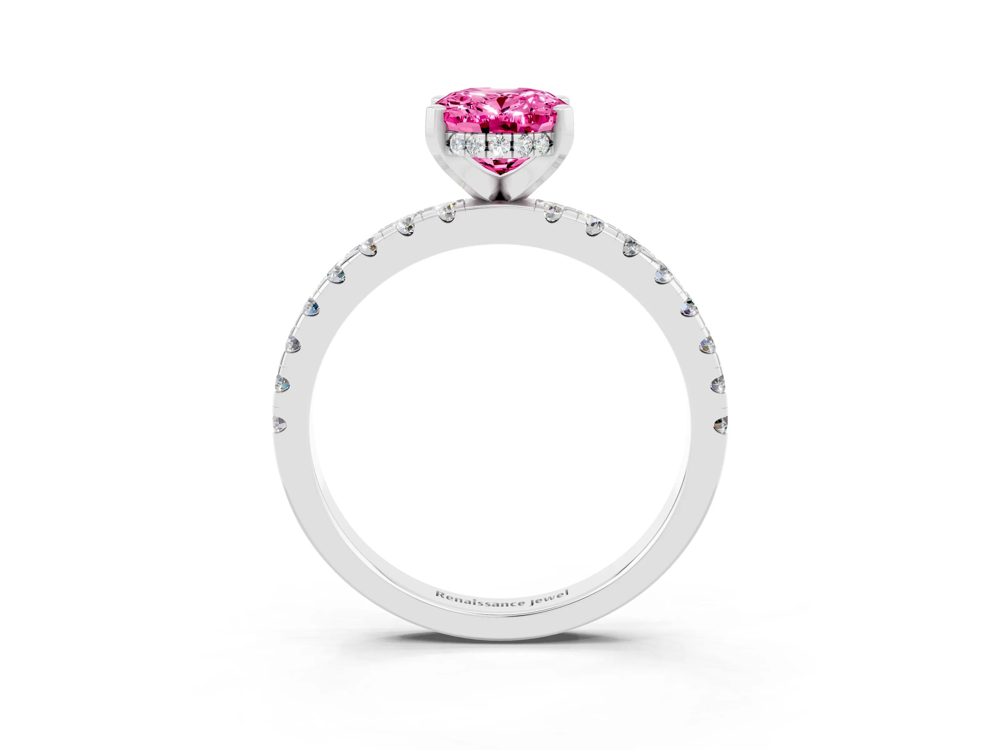 White gold Oval Cut Pink Sapphire Solitaire Ring with Pavé Band and Four-Prong Setting_63