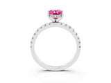 White gold Oval Cut Pink Sapphire Solitaire Ring with Pavé Band and Four-Prong Setting_63