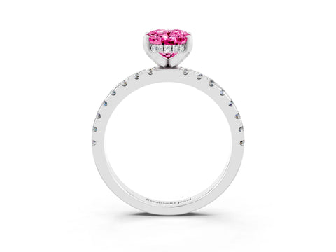 White gold Oval Cut Pink Sapphire Solitaire Ring with Pavé Band and Four-Prong Setting_63