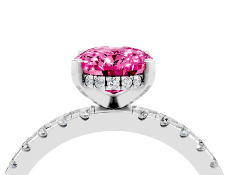 White gold Oval Cut Pink Sapphire Solitaire Ring with Pavé Band and Four-Prong Setting_64