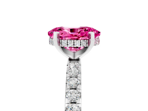 White gold Oval Cut Pink Sapphire Solitaire Ring with Pavé Band and Four-Prong Setting_65