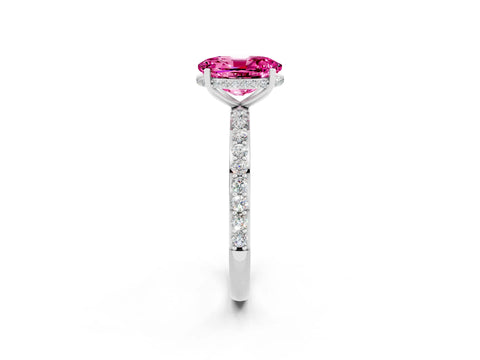 White gold Oval Cut Pink Sapphire Solitaire Ring with Pavé Band and Hidden Halo_2