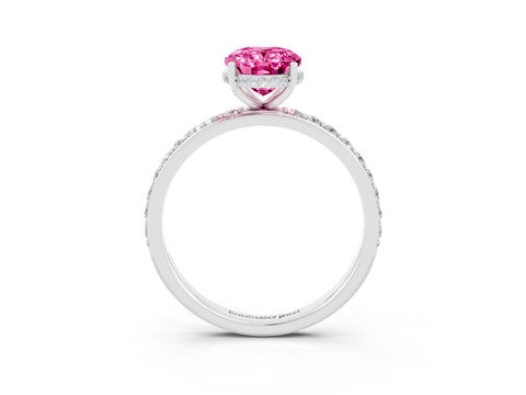White gold Oval Cut Pink Sapphire Solitaire Ring with Pavé Band and Hidden Halo_3