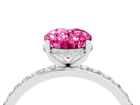 White gold Oval Cut Pink Sapphire Solitaire Ring with Pavé Band and Hidden Halo_4