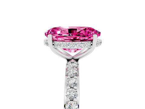 White gold Oval Cut Pink Sapphire Solitaire Ring with Pavé Band and Hidden Halo_5