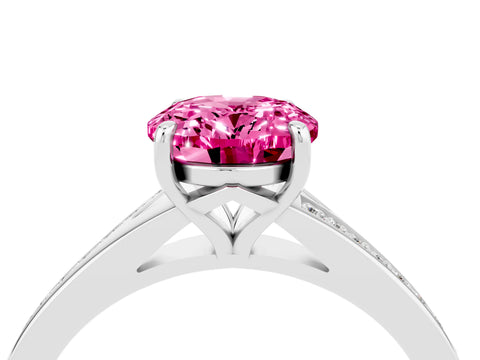 White gold Oval Cut Pink Sapphire Solitaire Ring with Pavé Band and Prong Setting_16