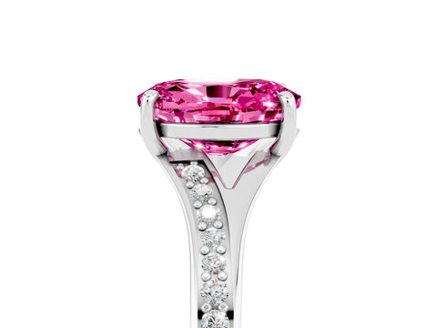 White gold Oval Cut Pink Sapphire Solitaire Ring with Pavé Band and Prong Setting_17