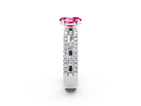 White gold Oval Cut Pink Sapphire Solitaire Ring with Pavé and Channel Set Band_26