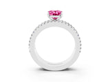 White gold Oval Cut Pink Sapphire Solitaire Ring with Pavé and Channel Set Band_27