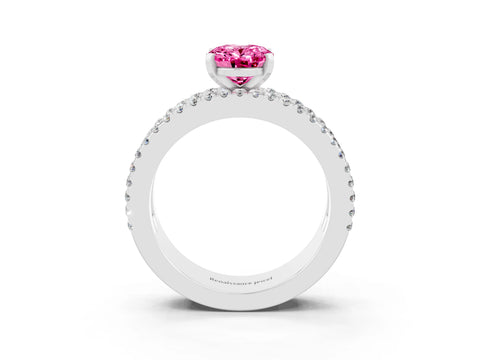 White gold Oval Cut Pink Sapphire Solitaire Ring with Pavé and Channel Set Band_27