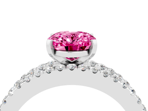 White gold Oval Cut Pink Sapphire Solitaire Ring with Pavé and Channel Set Band_28