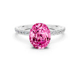 White gold Oval Cut Pink Sapphire Solitaire Ring with Pave Band and Four Prong Setting_48