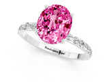 White gold Oval Cut Pink Sapphire Solitaire Ring with Pave Band and Four Prong Setting_49