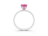 White gold Oval Cut Pink Sapphire Solitaire Ring with Pave Band and Four Prong Setting_51